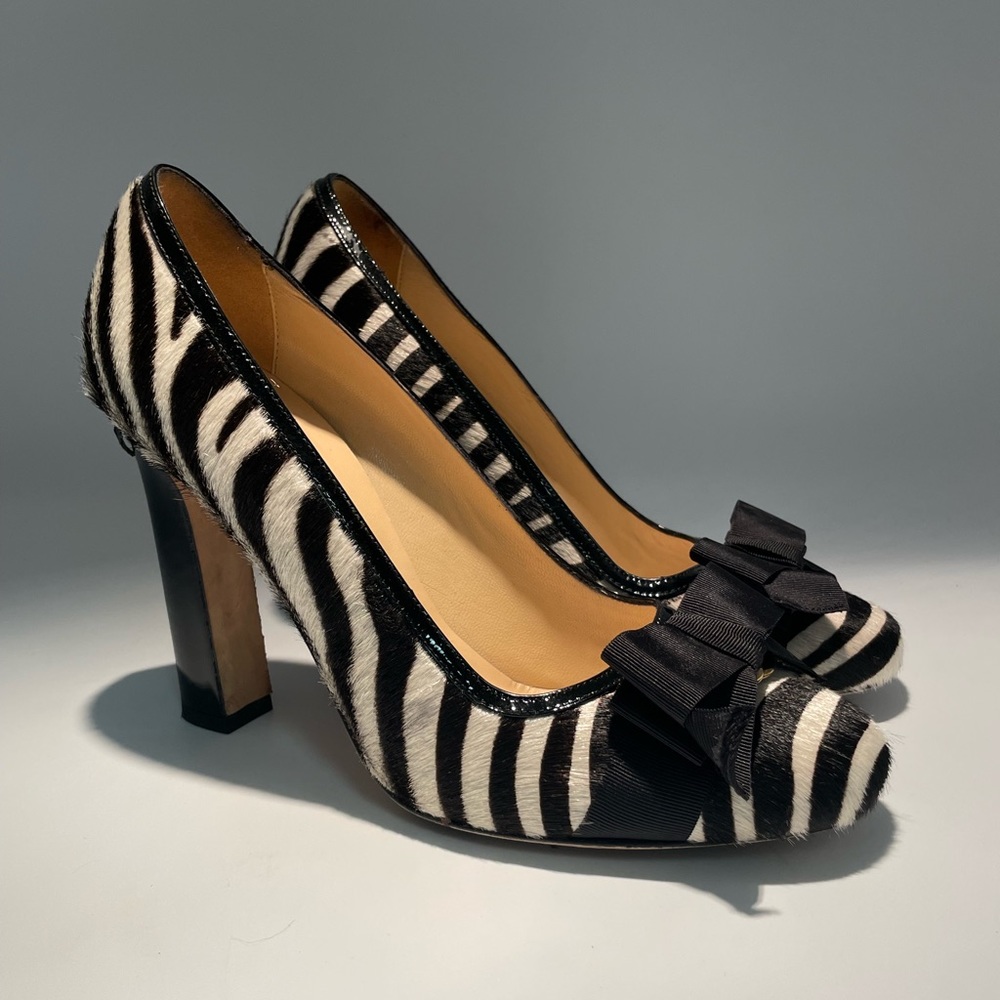 Kate Spade Calf Hair Zebra Strip Pump With Bow
